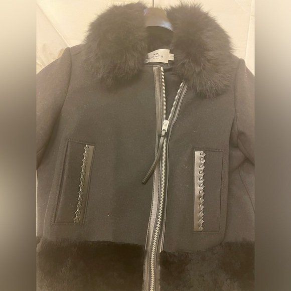COACH Brand New Ladies WOOL SHEARLING COAT Jacket LEATHER TRIM Women large - Picture 9 of 14